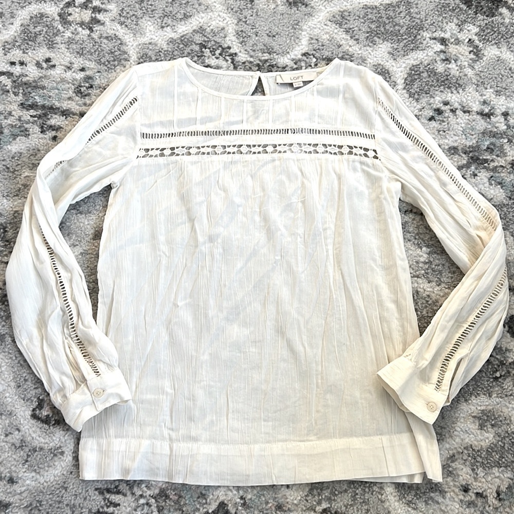 New With Tags Loft Cream Colored Top with Eyelet Details